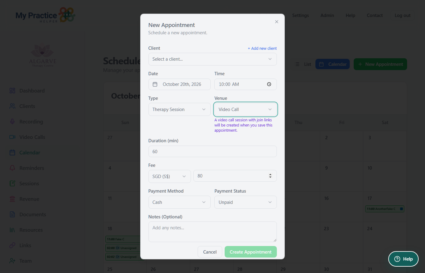 Calendar: Video Call venue