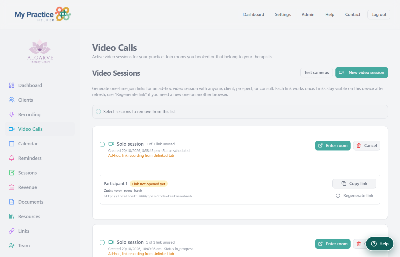Online Sessions list